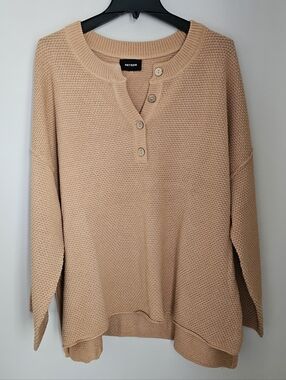 Heyson Tan Waffle Knit Henley Sweater